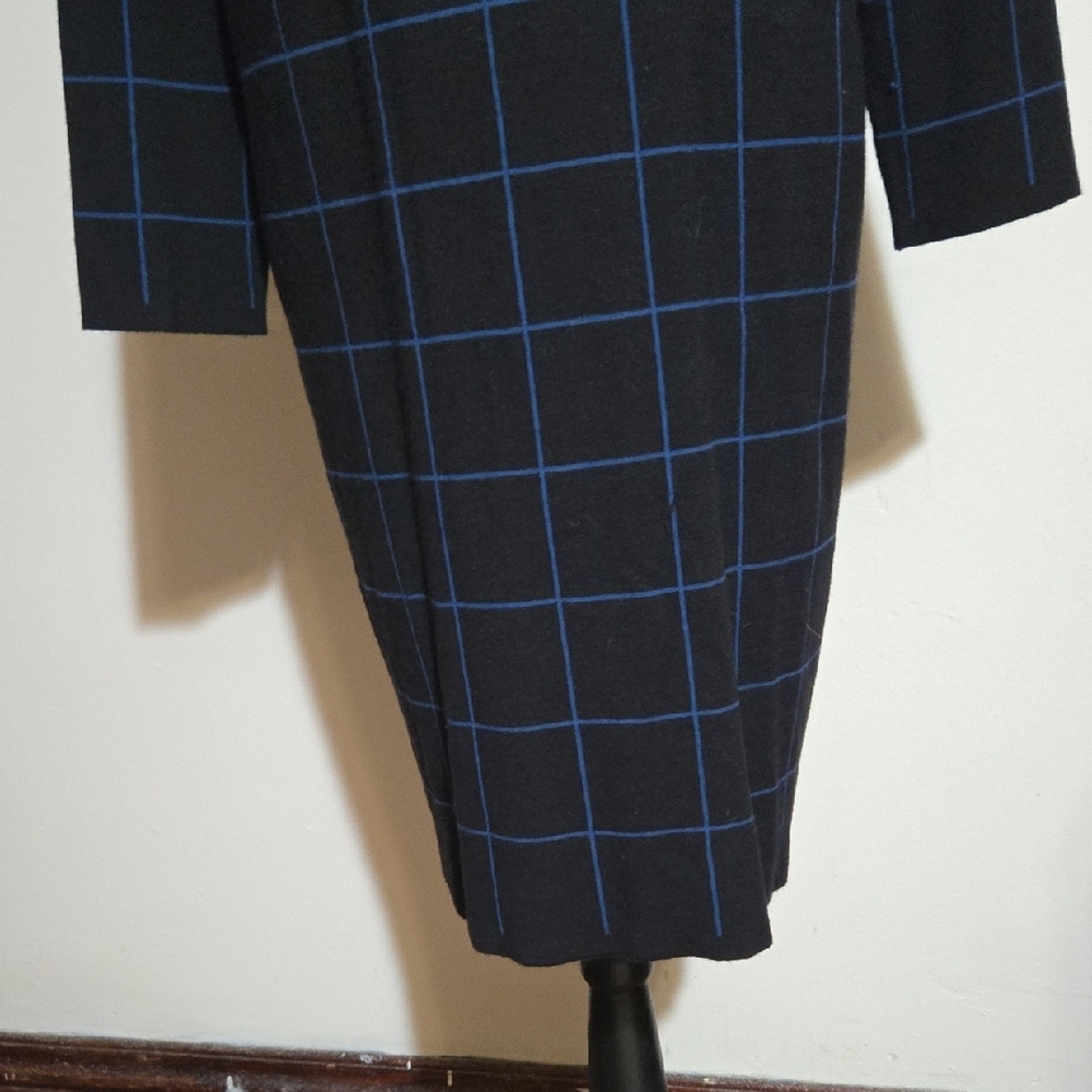 B60 Anne Klein Black and Blue Grid Long Sleeve Sweater Dress Sz Md Scoop Neck - Picture 6 of 13